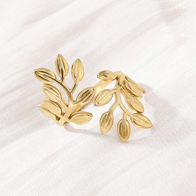 304 Stainless Steel Open Cuff Ring for Women RJEW-Z083-02G-01-1