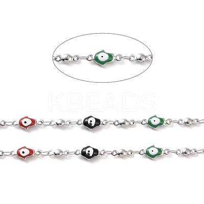 Enamel Hamsa Hand with Evil Eye Link Chains CHS-G023-02P-02-1