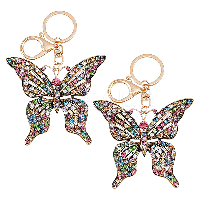 2Pcs Colorful Rhinestones Hollow Butterfly Alloy Pendant Keychain KEYC-HY0001-14-1