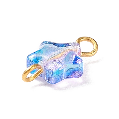 Star Glass Golden Tone Iron Connector Charms PALLOY-JF01732-1