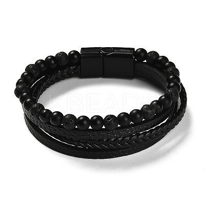 Natural Lava Rock & Glass Round Beaded Bracelets BJEW-G732-01A-1