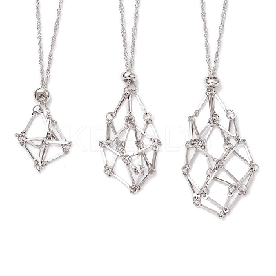 3Pcs 3 Styles 304 Stainless Steel Cuboid Link Chain Macrame Pouch Empty Stone Holder Necklace Making NJEW-JN05197-1