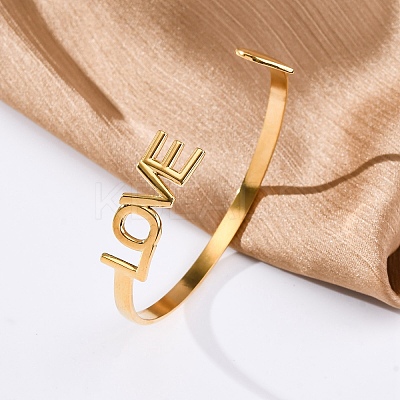 304 Stainless Steel Cuff Bangles for Women BJEW-F491-01G-03-1