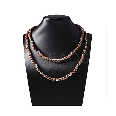 Plastic & Resin Leopard Skin Print Curved Tube Double Layer Necklaces for Women NJEW-Q038-01A-1