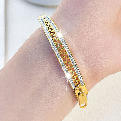 Zipper Shape 304 Stainless Steel and Crystal Rhinestone Cuff Bangles FS-WGD2D65-01-1