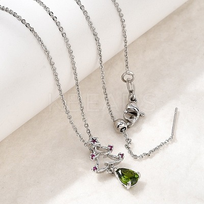 Christmas Tree Brass Micro Pave Cubic Zirconia Pendants Necklaces NJEW-L468-01P-B02-1