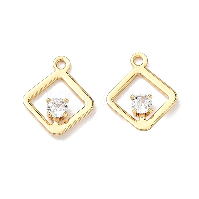 Brass Micro Pave Cubic Zirconia Rhombus Charms KK-Z136-01G-1