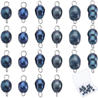 Natural Cultured Freshwater Pearl Potato Connector Charms PALLOY-SC00019-1