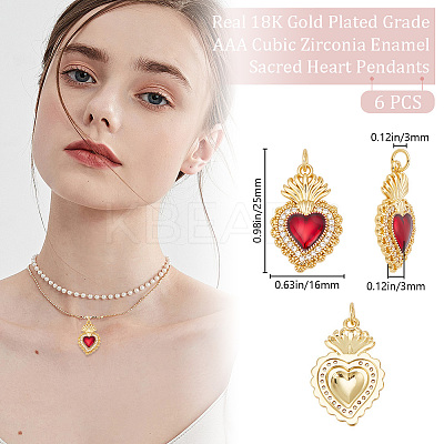 6Pcs Brass Micro Pave Clear Grade AAA Cubic Zirconia Pendants KK-BBC0015-32B-1
