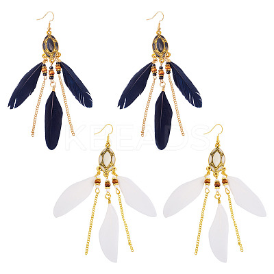 2Pairs 2 Colors Feather Chandelier Earrings EJEW-TA0001-81B-1