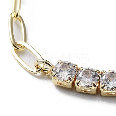 Brass Micro Pave Cubic Zirconia Strass & Paperclip Chain Bracelets BJEW-C052-04G-01-1