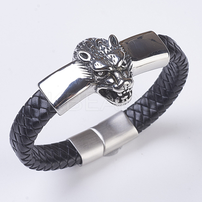 Men's Braided Leather Cord Bracelets BJEW-P194-17B-1