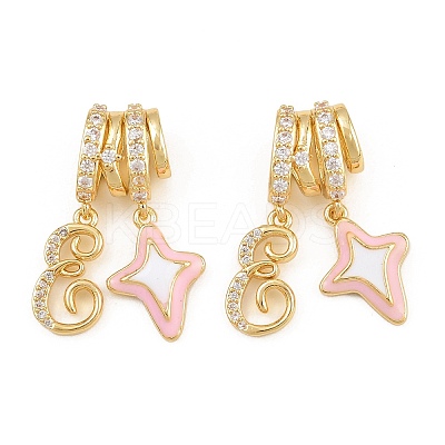 Brass Enamel & Clear Cubic Zirconia European Dangle Charms KK-CBA415D-12G-1