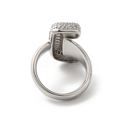 Letter Brass Micro Pave Clear Cubic Zirconia Open Cuff Ring for Women RJEW-N046-03J-P-1