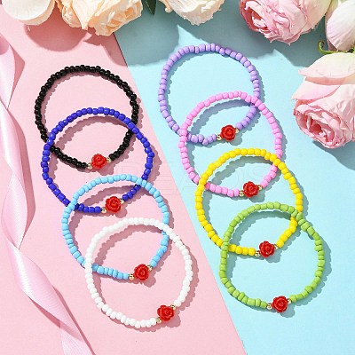 8Pcs 8 Colors Glass Seed Beaded Stretch Bracelet Sets BJEW-MZ00103-1