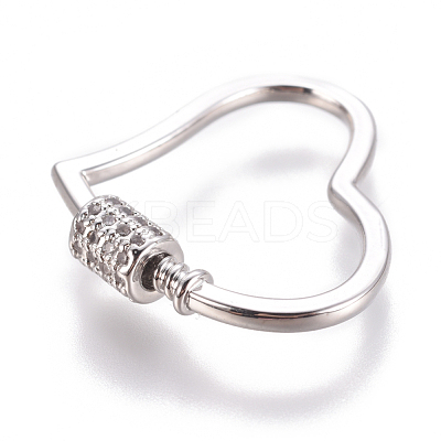 Brass Micro Pave Cubic Zirconia Screw Carabiner Lock Charms ZIRC-F105-08P-1