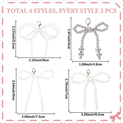 4 Pairs 4 Styles Plastic Imitation Pearl Bowknot Shoe Charms DIY-CP0012-08-1