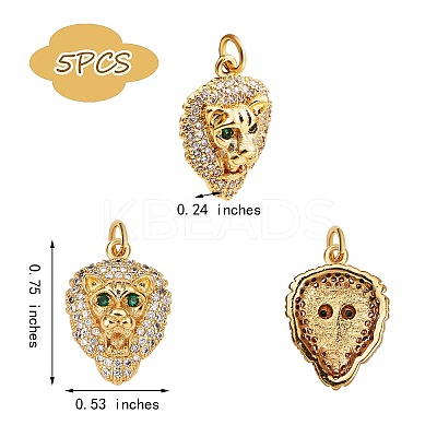 5Pcs Brass Micro Pave Clear & Green Cubic Zirconia Pendants ZIRC-SZ0003-16-1