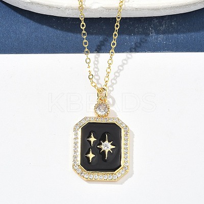 Brass Micro Pave Clear Cubic Zirconia Enamel Rectangle Pendant Necklaces for Women NJEW-S449-03B-G-1