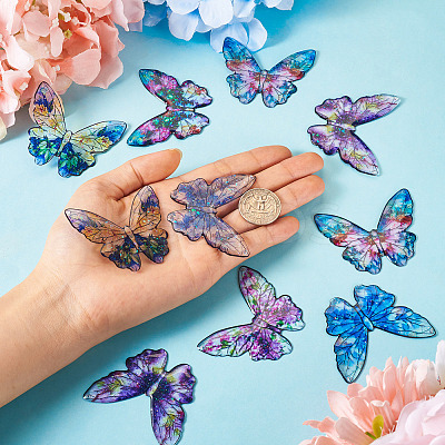 6 Colors Epoxy Resin Flower Print Big Pendants RESI-TA0002-60A-1