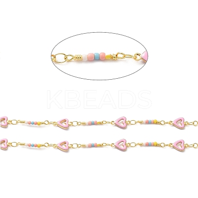 Handmade Brass Enamel Heart Link Chains CHC-M024-25G-03-1