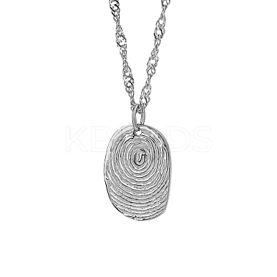 Non-Tarnish 304 Stainless Steel Textured Oval Pendant Necklaces QQ8734-2-1