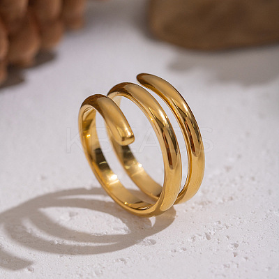 Flower 304 Stainless Steel Cuff Rings for Women RJEW-Z123-02G-1