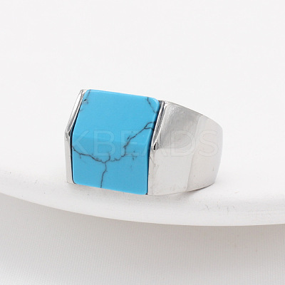 Rectangle Synthetic Turquoise Finger Ring FIND-PW0021-08D-P-1