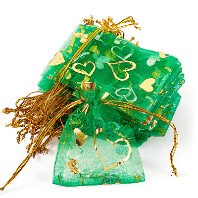 50Pcs Heart Printed Organza Bags OP-TADJ0001-01I-1