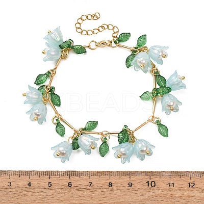 Flower Leaf Shell Pearl & Acrylic Charm Bracelets BJEW-TA00535-02-1