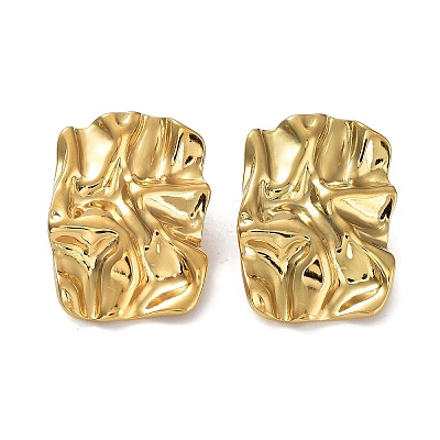 Ion Plating(IP) 304 Stainless Steel Textured Rectangle Ear Studs for Women EJEW-P234-14G-1