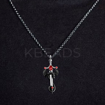 Alloy & 201 Stainless Steel & Rhinestone Dinosaur Wrapped Sword Pendant Necklaces for Men FS-WGFE8C1-02-1