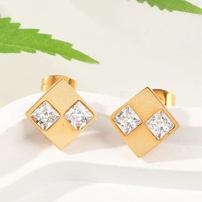 304 Stainless Steel Micro Pave Clear Cubic Zirconia Stud Earrings EJEW-Z089-25G-1