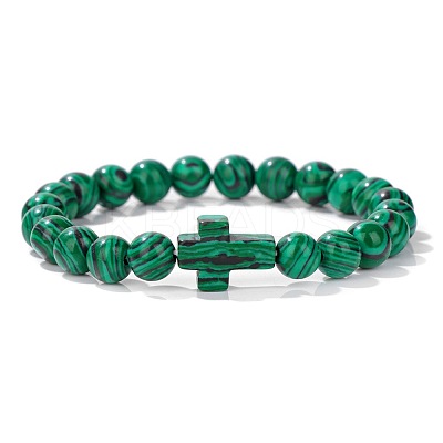 Synthetic Malachite Round Beads Stretch Bracelets LS-YG0612-13-1
