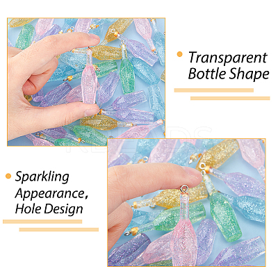 50Pcs 5 Colors Transparent Resin Pendants RESI-HY0001-13-1