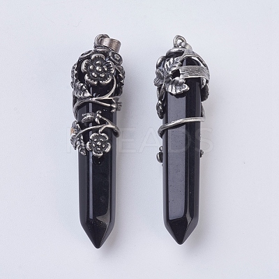 Natural & Dyed & Heated Black Agate Pointed Pendants G-F529-B03-1
