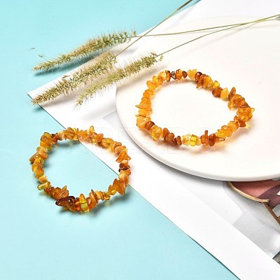 Natural Amber Chip Beads Stretch Bracelets Set for Parent and Kid BJEW-JB06819-1