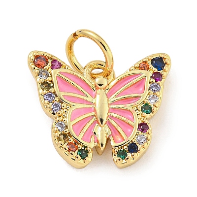 Rack Plating Brass Micro Pave Cubic Zirconia with Enamel Charms KK-Q814-23G-02-1