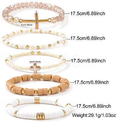 5Pcs 5 Styles Glass & Resin Beads Stretch Bracelet UJ8716-1-1
