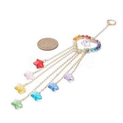 Wire Wrapped Natural Gemstone Heart Pendant Decorations HJEW-JM01038-1