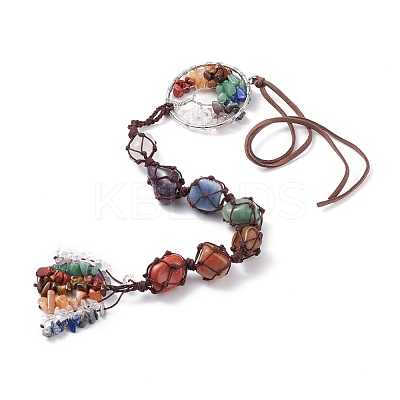 Chakra Natural Mixed Gemstone Woven Pendant Decorations HJEW-JM00659-1
