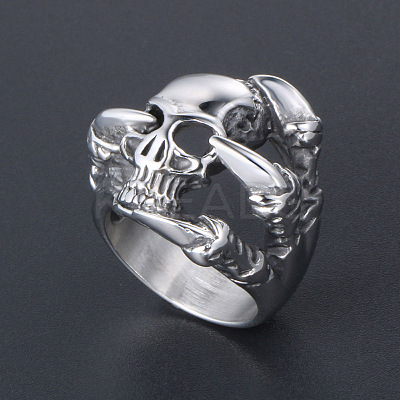 304 Stainless Steel Skull with Claw Finger Ring SKUL-PW0002-031F-P-1
