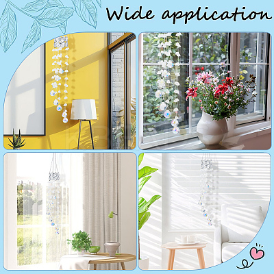 Flower Round Glass Beads Tassel Hanging Suncatchers for Window Garden Outdoor Decoration HJEW-WH20020-007D-1