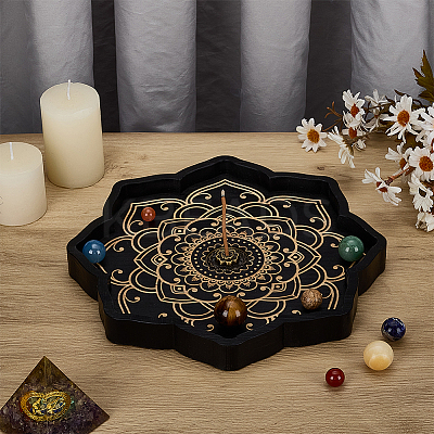 2Pcs 2 Styles Brass & Pine Wooden Incense Burner Holder AJEW-FH0006-22-1