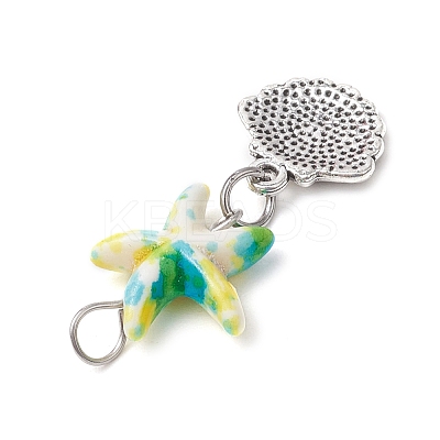 Starfish/Sea Stars Dyed Synthetic Turquoise & Alloy Shell Shape Pendants PALLOY-JF03957-02-1