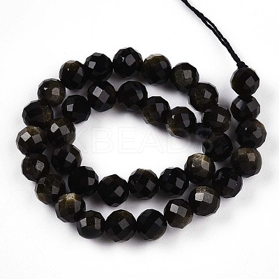 Natural Golden Sheen Obsidian Beads Strands G-S345-6mm-20-1