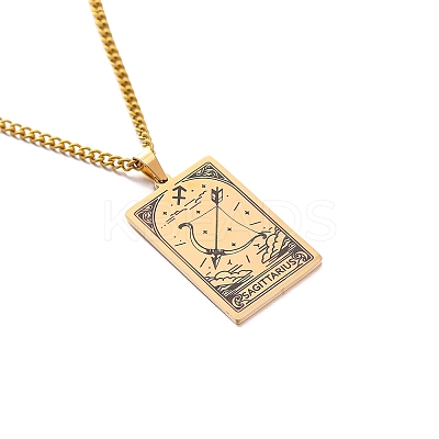 304 Stainless Steel Curb Chain Rectangle with Constellation Pendant Necklaces PW-WG0F5D0-26-1