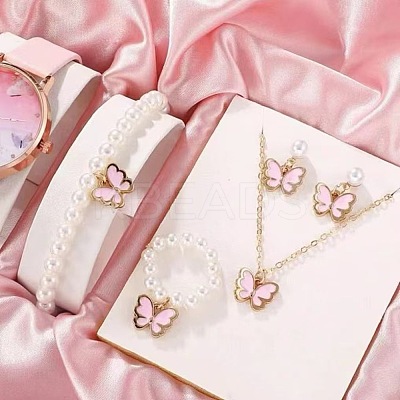 Butterfly Alloy Enamel Pendant Necklace & Bracelets & Earring & Rings Sets for Children FS-WGE37FF-05-1