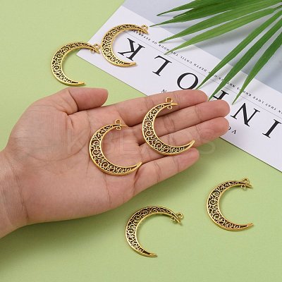 Tibetan Style Alloy Hollow Moon 2-Loop Link Pendants X-TIBEP-5312-AG-LF-1