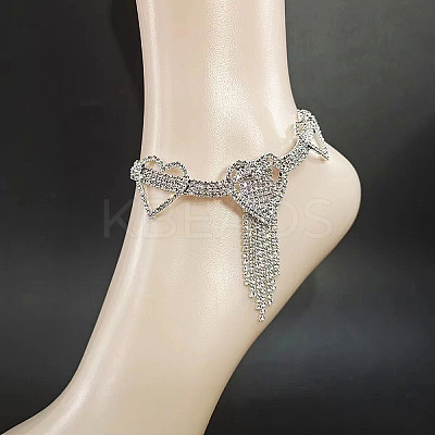 Alloy Full Crystal Rhinestone Heart Tassel Anklets for Women FS-WG2BEDF-01-1
